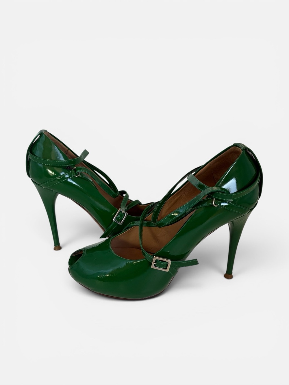 Chloe Green Patent Leather Peep-Toe Strappy Heels - Picture 3 of 5